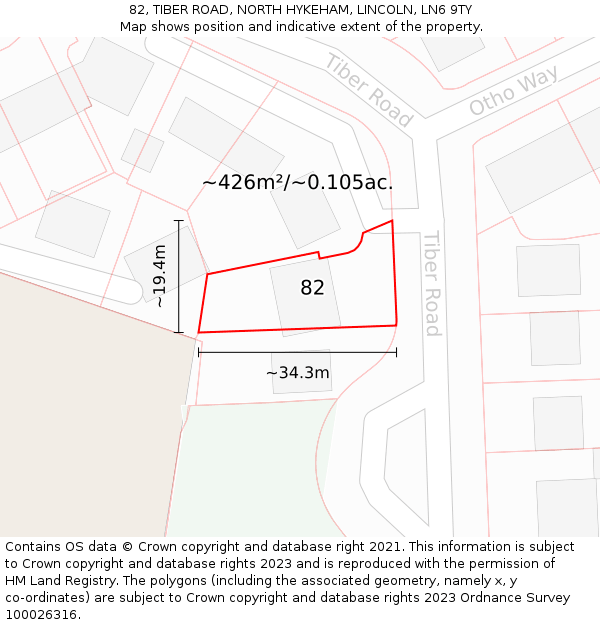 82, TIBER ROAD, NORTH HYKEHAM, LINCOLN, LN6 9TY: Plot and title map