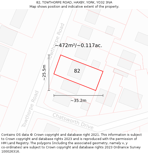 82, TOWTHORPE ROAD, HAXBY, YORK, YO32 3NA: Plot and title map