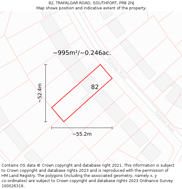 82, TRAFALGAR ROAD, SOUTHPORT, PR8 2NJ: Plot and title map