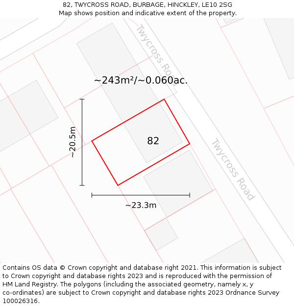 82, TWYCROSS ROAD, BURBAGE, HINCKLEY, LE10 2SG: Plot and title map