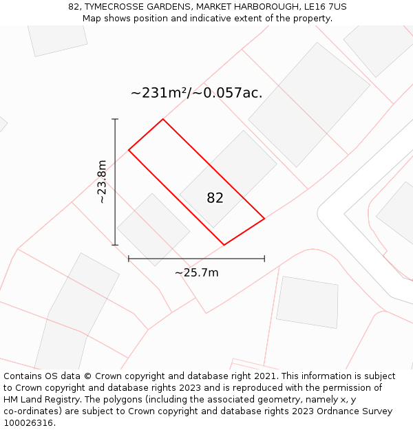 82, TYMECROSSE GARDENS, MARKET HARBOROUGH, LE16 7US: Plot and title map