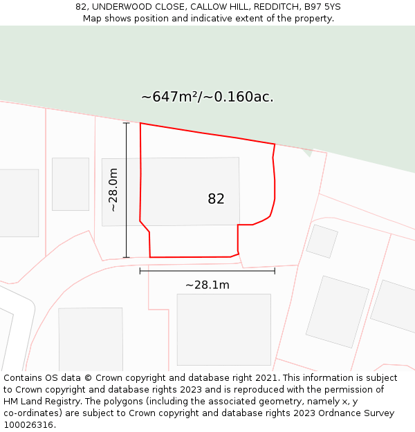 82, UNDERWOOD CLOSE, CALLOW HILL, REDDITCH, B97 5YS: Plot and title map