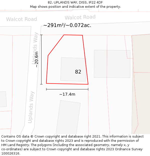 82, UPLANDS WAY, DISS, IP22 4DF: Plot and title map