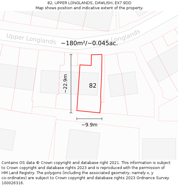 82, UPPER LONGLANDS, DAWLISH, EX7 9DD: Plot and title map