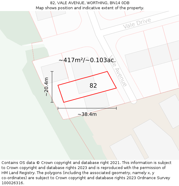82, VALE AVENUE, WORTHING, BN14 0DB: Plot and title map