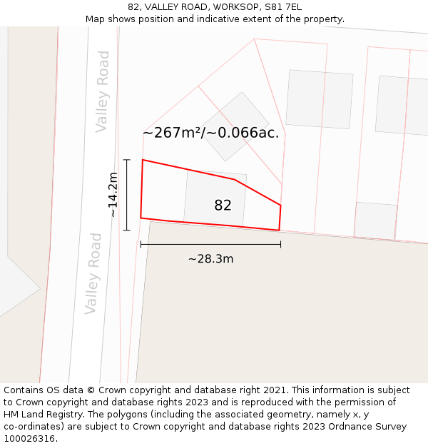 82, VALLEY ROAD, WORKSOP, S81 7EL: Plot and title map