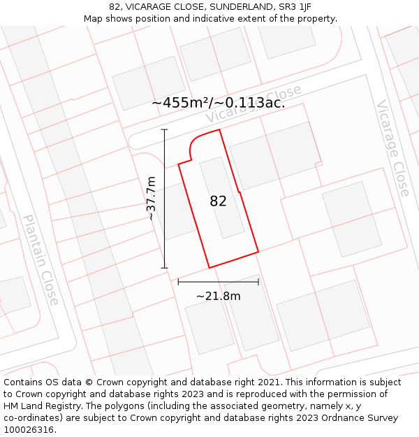 82, VICARAGE CLOSE, SUNDERLAND, SR3 1JF: Plot and title map