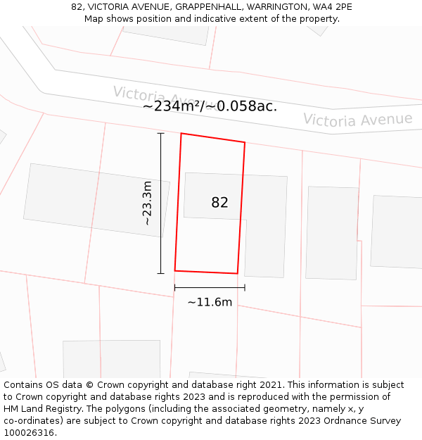 82, VICTORIA AVENUE, GRAPPENHALL, WARRINGTON, WA4 2PE: Plot and title map