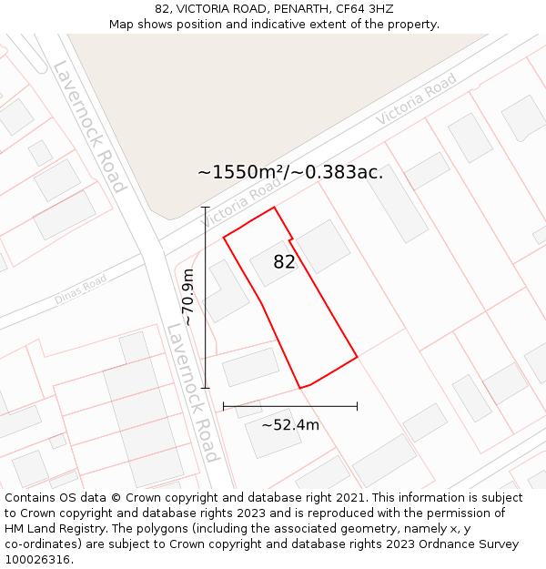 82, VICTORIA ROAD, PENARTH, CF64 3HZ: Plot and title map