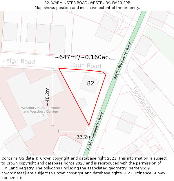 82, WARMINSTER ROAD, WESTBURY, BA13 3PR: Plot and title map