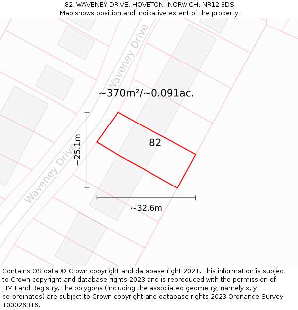 82, WAVENEY DRIVE, HOVETON, NORWICH, NR12 8DS: Plot and title map