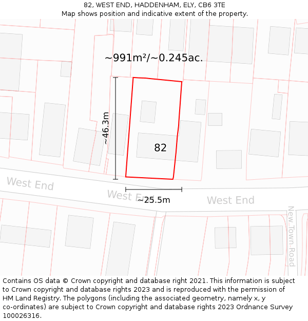 82, WEST END, HADDENHAM, ELY, CB6 3TE: Plot and title map