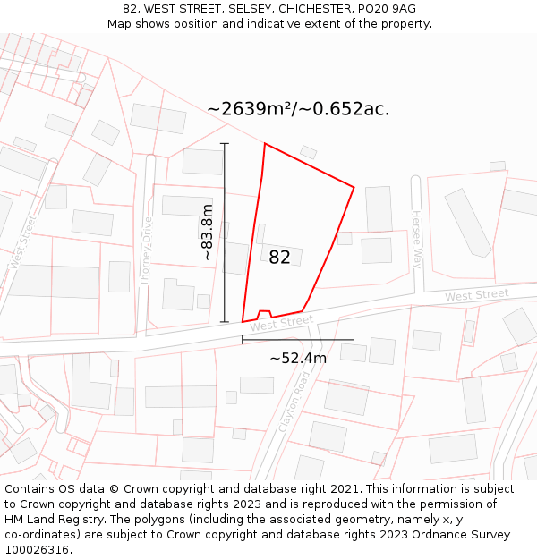 82, WEST STREET, SELSEY, CHICHESTER, PO20 9AG: Plot and title map