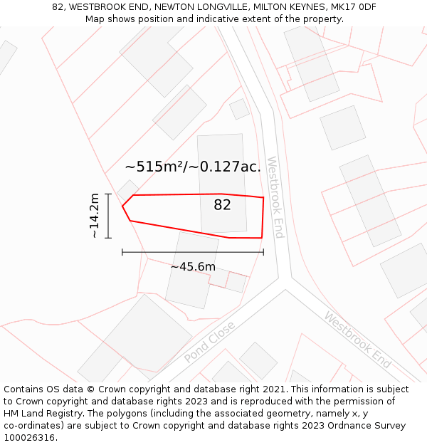 82, WESTBROOK END, NEWTON LONGVILLE, MILTON KEYNES, MK17 0DF: Plot and title map