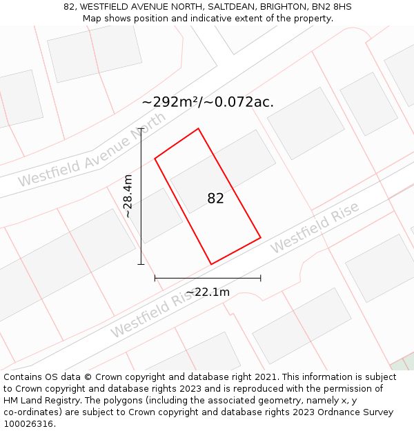 82, WESTFIELD AVENUE NORTH, SALTDEAN, BRIGHTON, BN2 8HS: Plot and title map