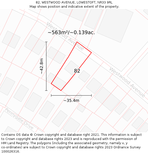 82, WESTWOOD AVENUE, LOWESTOFT, NR33 9RL: Plot and title map