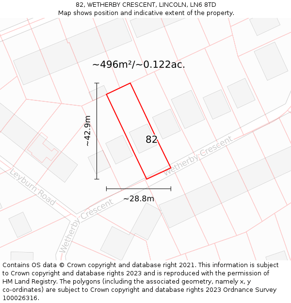 82, WETHERBY CRESCENT, LINCOLN, LN6 8TD: Plot and title map