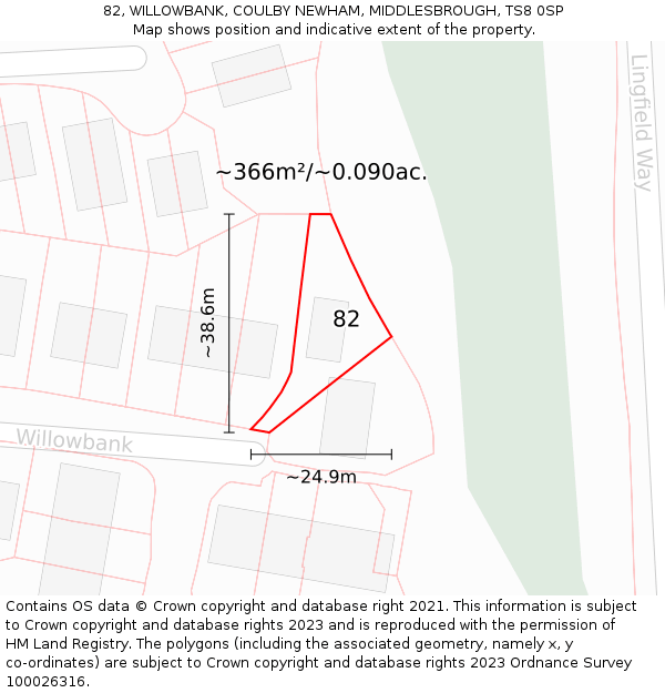 82, WILLOWBANK, COULBY NEWHAM, MIDDLESBROUGH, TS8 0SP: Plot and title map