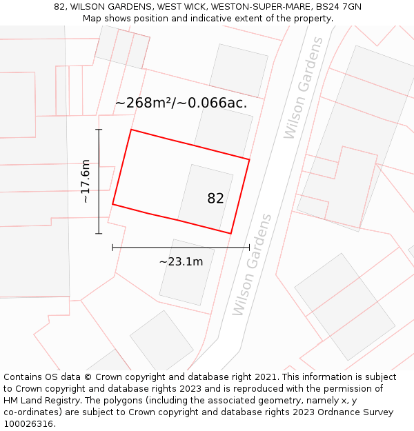 82, WILSON GARDENS, WEST WICK, WESTON-SUPER-MARE, BS24 7GN: Plot and title map
