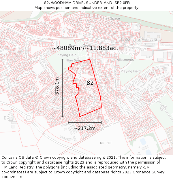 82, WOODHAM DRIVE, SUNDERLAND, SR2 0FB: Plot and title map