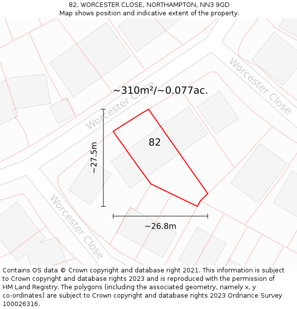 82, WORCESTER CLOSE, NORTHAMPTON, NN3 9GD: Plot and title map