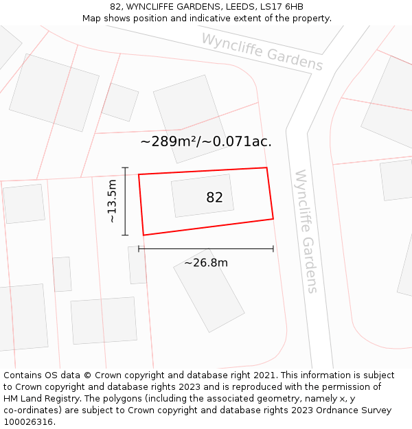 82, WYNCLIFFE GARDENS, LEEDS, LS17 6HB: Plot and title map