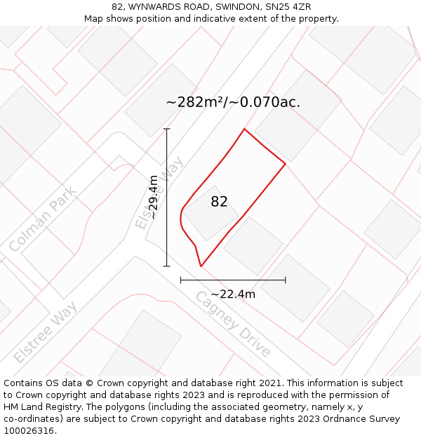 82, WYNWARDS ROAD, SWINDON, SN25 4ZR: Plot and title map