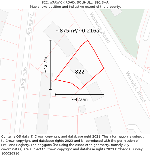 822, WARWICK ROAD, SOLIHULL, B91 3HA: Plot and title map