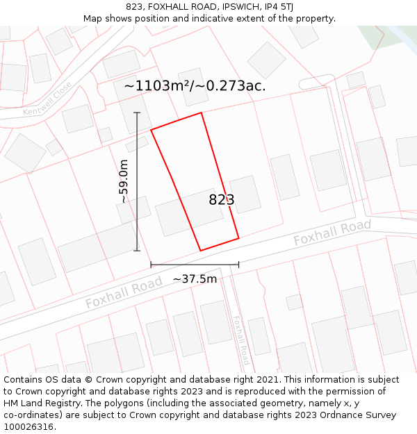 823, FOXHALL ROAD, IPSWICH, IP4 5TJ: Plot and title map