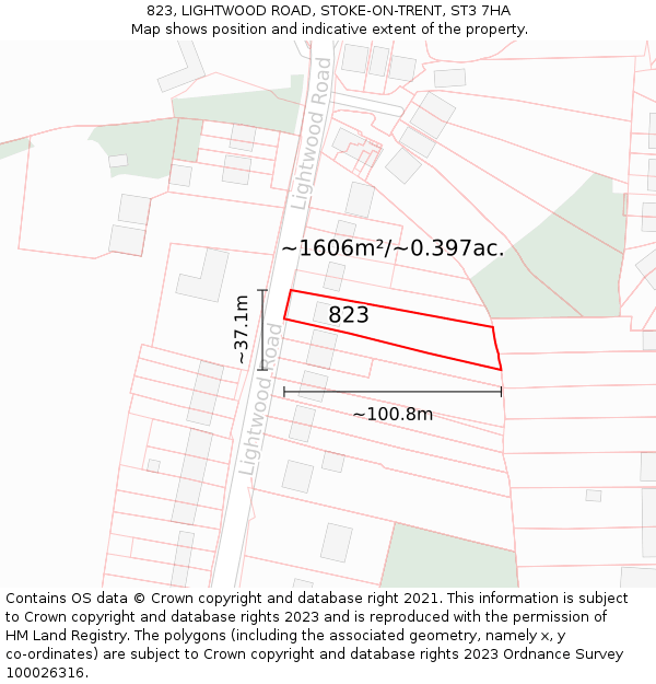 823, LIGHTWOOD ROAD, STOKE-ON-TRENT, ST3 7HA: Plot and title map