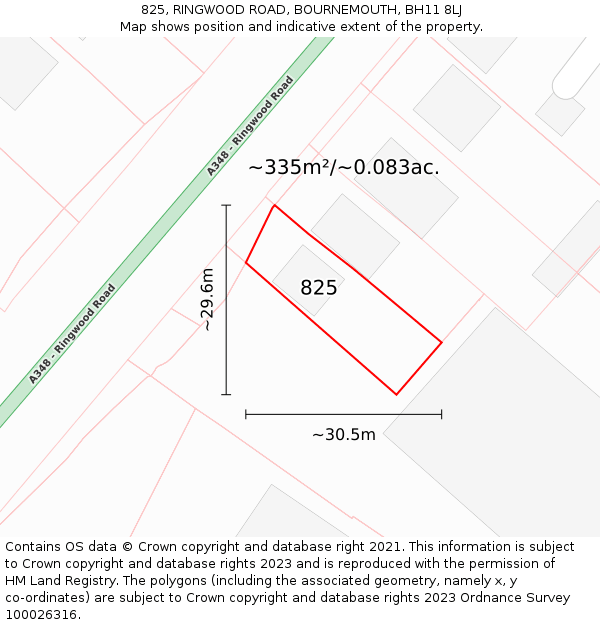 825, RINGWOOD ROAD, BOURNEMOUTH, BH11 8LJ: Plot and title map