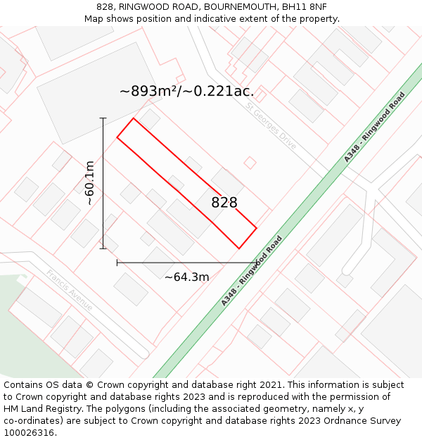 828, RINGWOOD ROAD, BOURNEMOUTH, BH11 8NF: Plot and title map