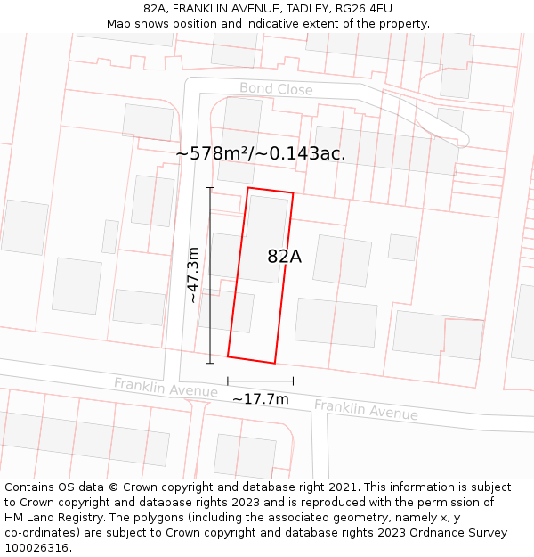 82A, FRANKLIN AVENUE, TADLEY, RG26 4EU: Plot and title map