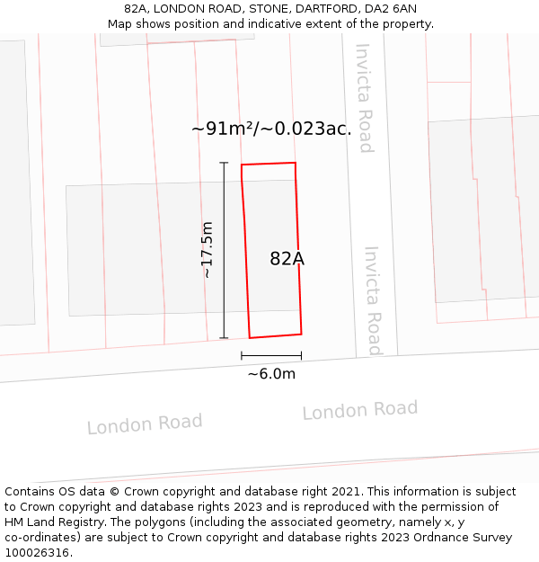82A, LONDON ROAD, STONE, DARTFORD, DA2 6AN: Plot and title map