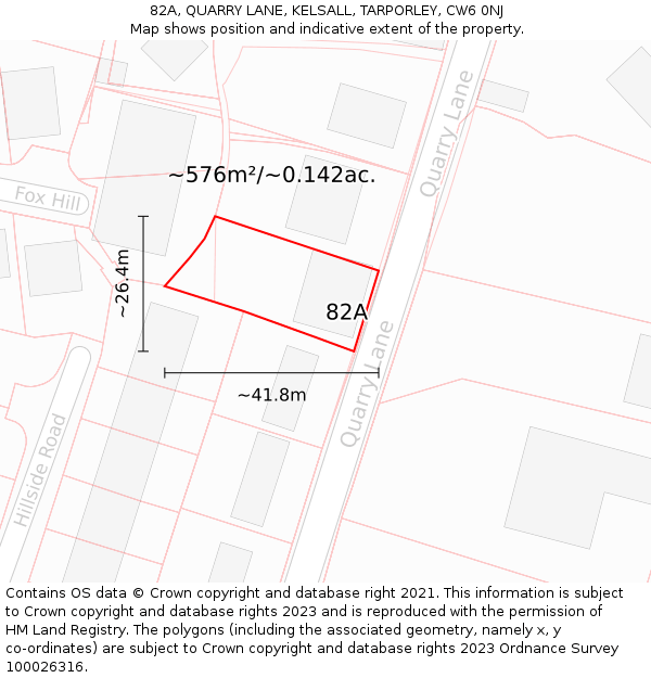 82A, QUARRY LANE, KELSALL, TARPORLEY, CW6 0NJ: Plot and title map