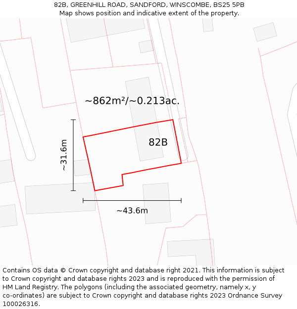 82B, GREENHILL ROAD, SANDFORD, WINSCOMBE, BS25 5PB: Plot and title map