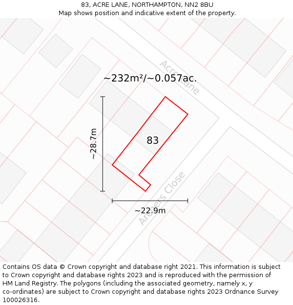 83, ACRE LANE, NORTHAMPTON, NN2 8BU: Plot and title map