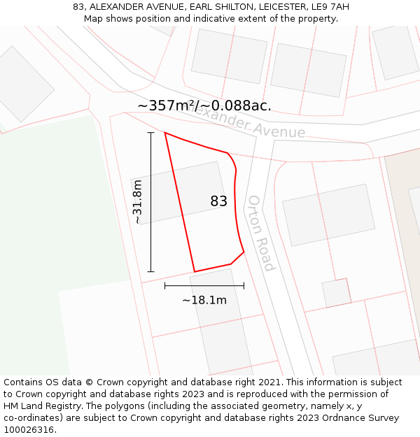 83, ALEXANDER AVENUE, EARL SHILTON, LEICESTER, LE9 7AH: Plot and title map