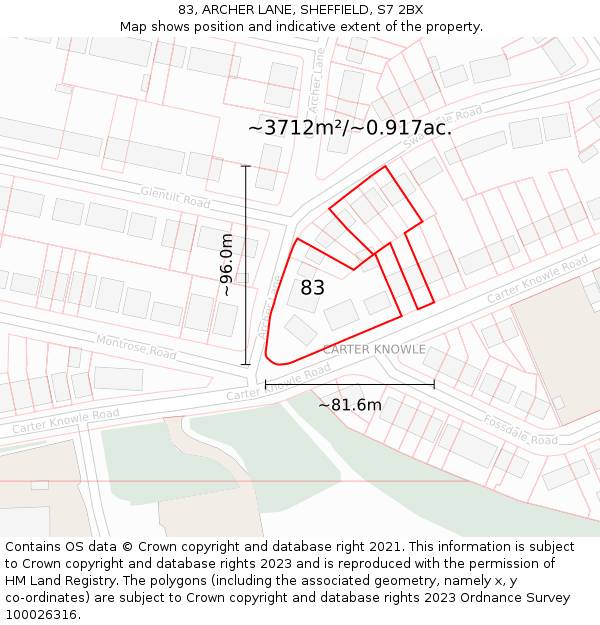 83, ARCHER LANE, SHEFFIELD, S7 2BX: Plot and title map