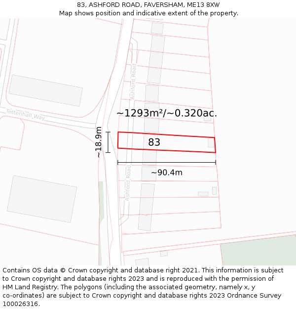 83, ASHFORD ROAD, FAVERSHAM, ME13 8XW: Plot and title map