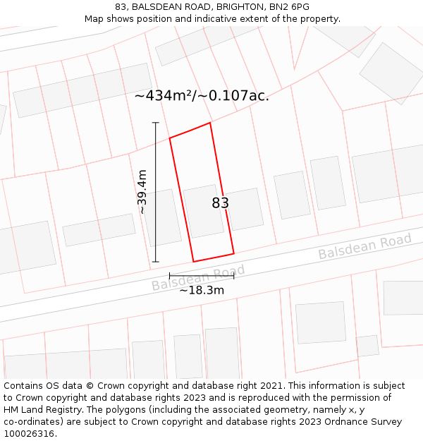 83, BALSDEAN ROAD, BRIGHTON, BN2 6PG: Plot and title map