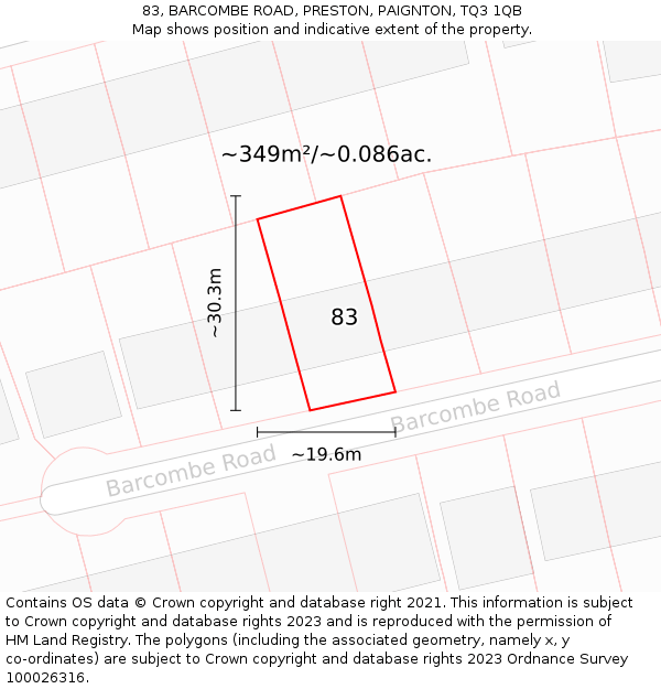 83, BARCOMBE ROAD, PRESTON, PAIGNTON, TQ3 1QB: Plot and title map