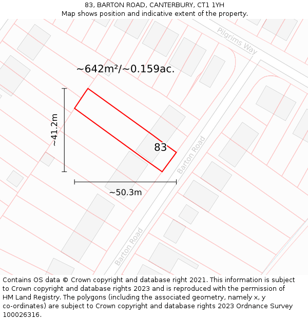 83, BARTON ROAD, CANTERBURY, CT1 1YH: Plot and title map