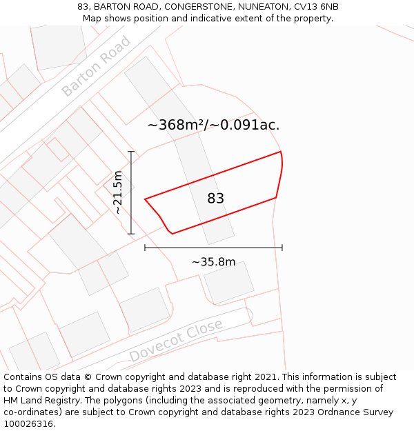 83, BARTON ROAD, CONGERSTONE, NUNEATON, CV13 6NB: Plot and title map