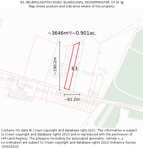 83, BELBROUGHTON ROAD, BLAKEDOWN, KIDDERMINSTER, DY10 3JJ: Plot and title map