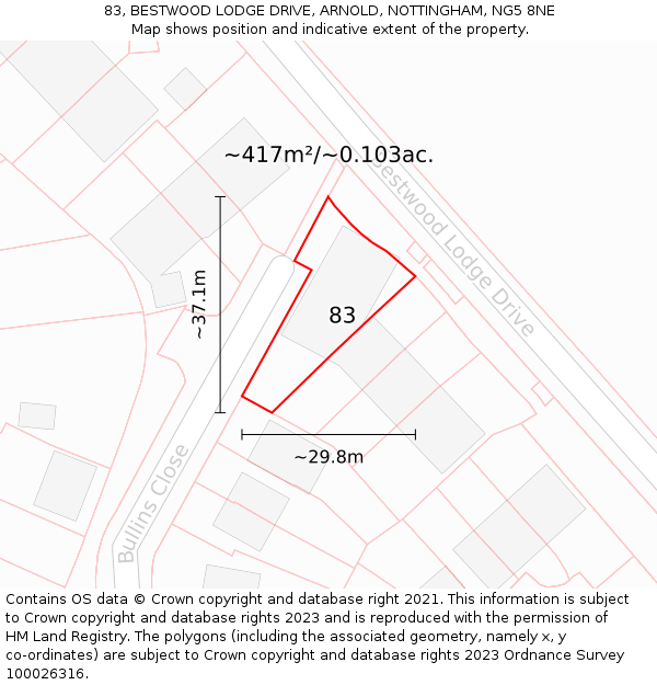 83, BESTWOOD LODGE DRIVE, ARNOLD, NOTTINGHAM, NG5 8NE: Plot and title map