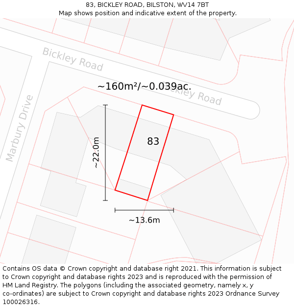 83, BICKLEY ROAD, BILSTON, WV14 7BT: Plot and title map