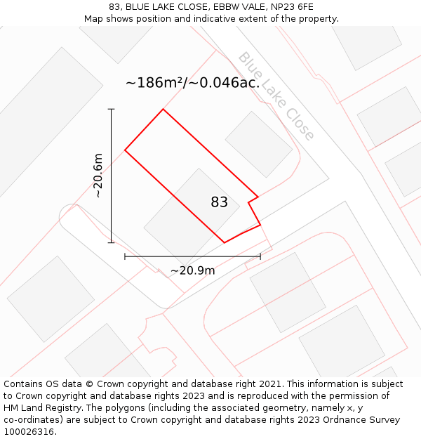 83, BLUE LAKE CLOSE, EBBW VALE, NP23 6FE: Plot and title map