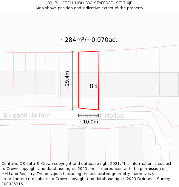 83, BLUEBELL HOLLOW, STAFFORD, ST17 0JP: Plot and title map