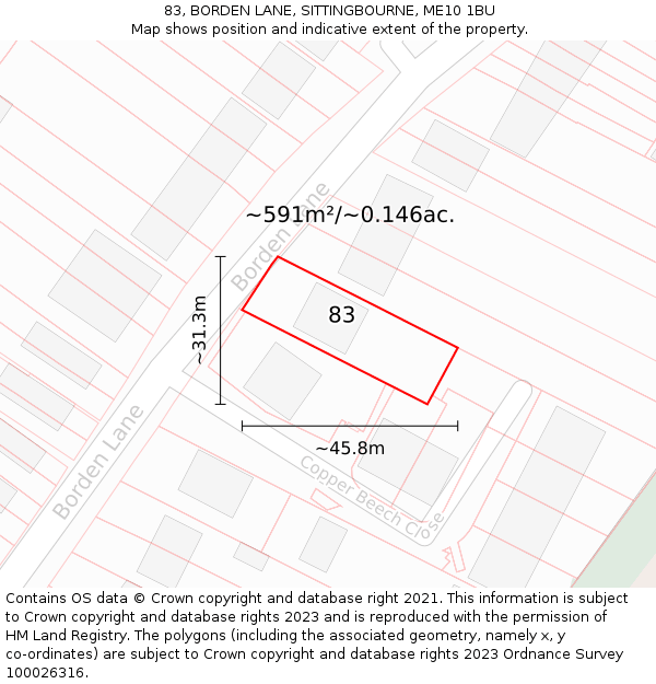 83, BORDEN LANE, SITTINGBOURNE, ME10 1BU: Plot and title map